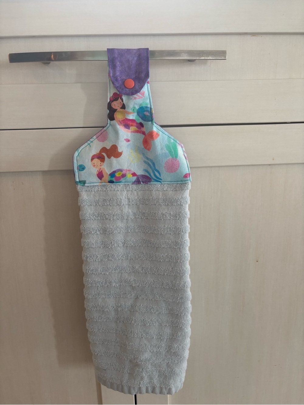 Mermaid Print Hanging Kitchen Towel - Purple Accent